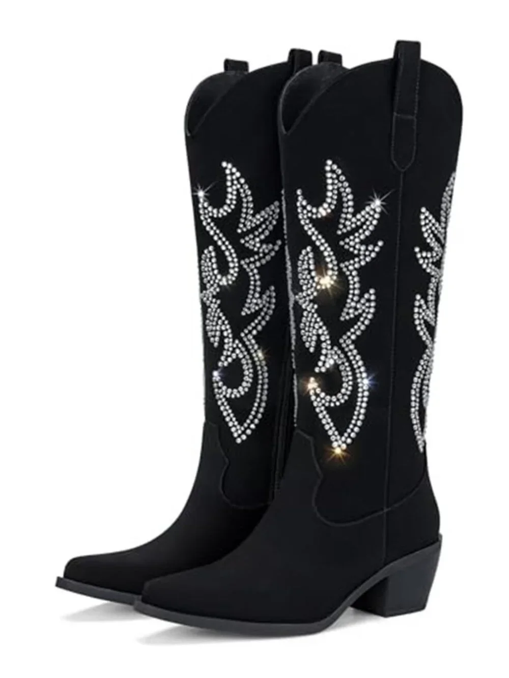 Western Cowboy Boots for Women - Knee High Wide Calf Cowgirl Boots, Slip On
